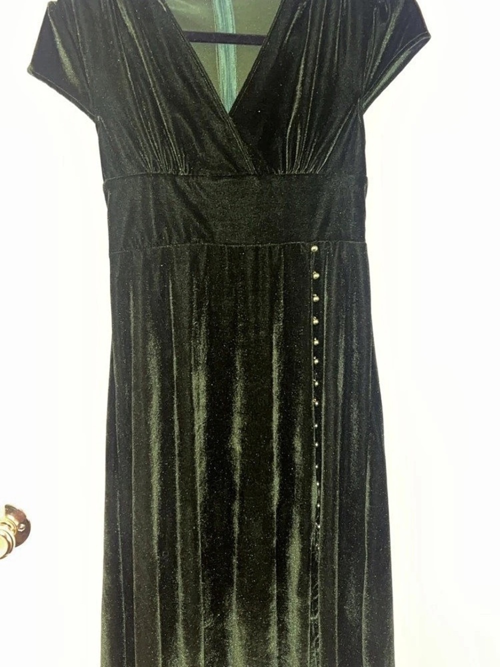 Retro Stage Green 1940s Deep V-Neck Pearl Velvet Dress Mini Dress